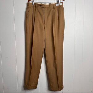 Bachrach 34x31 Wool Cashmere Camel Tan Double Pleat Cuff Trousers NWOT